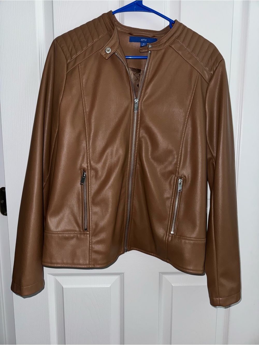 Apt. 9 Women's Cognac Faux Leather Zip Moto Jacket